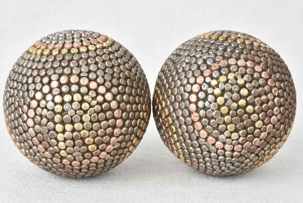Pair of antique French petanque balls PR monogram 4"