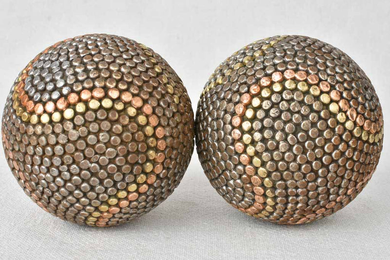 Pair of antique French petanque balls PR monogram 4"