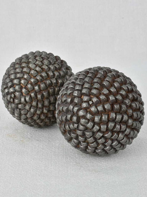 Rare antique French petanque balls with spiked texture 4"