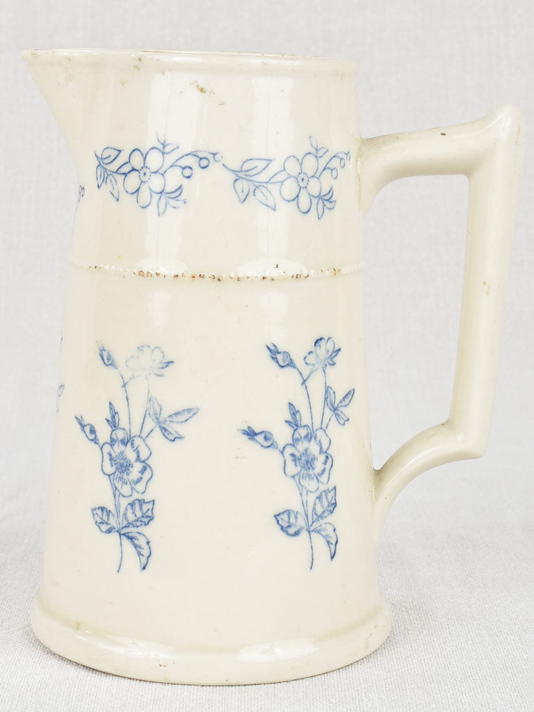 Blue Floral Ironstone Pitcher from France