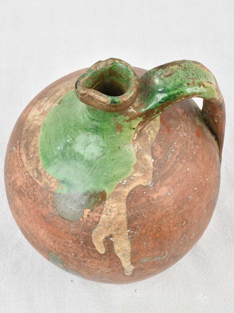 Antique French Oil pitcher w/ green glaze 10¼"