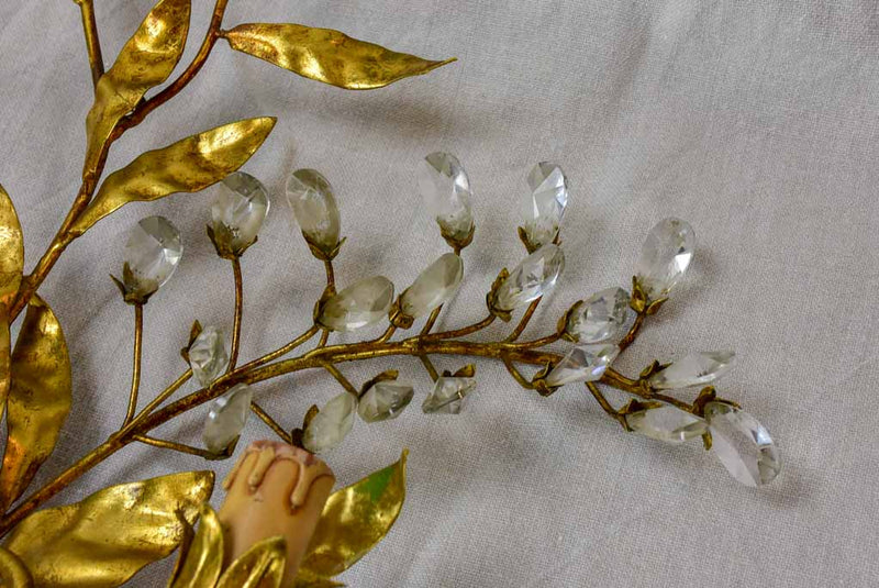 Pair of mid century wall sconces with gold foliage - style Maison Bagues