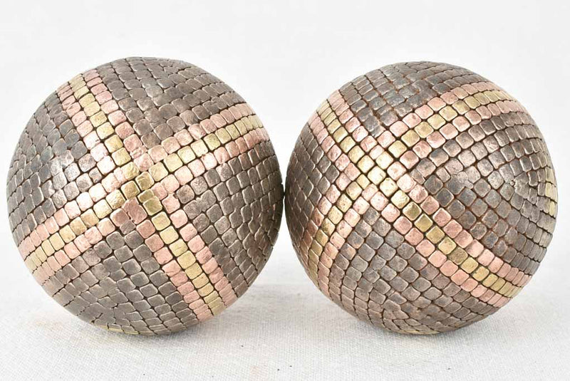 Pair of antique French petanque balls with + 4"