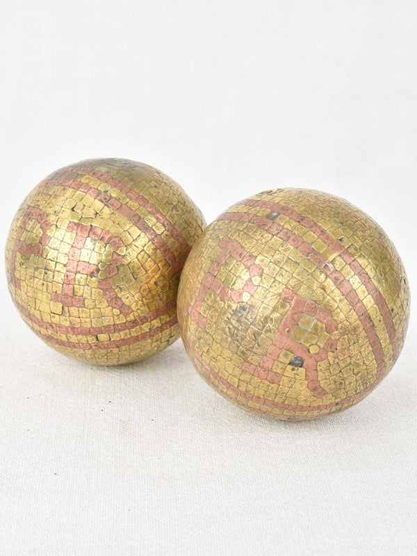 Antique French petanque balls PR initials 3½"