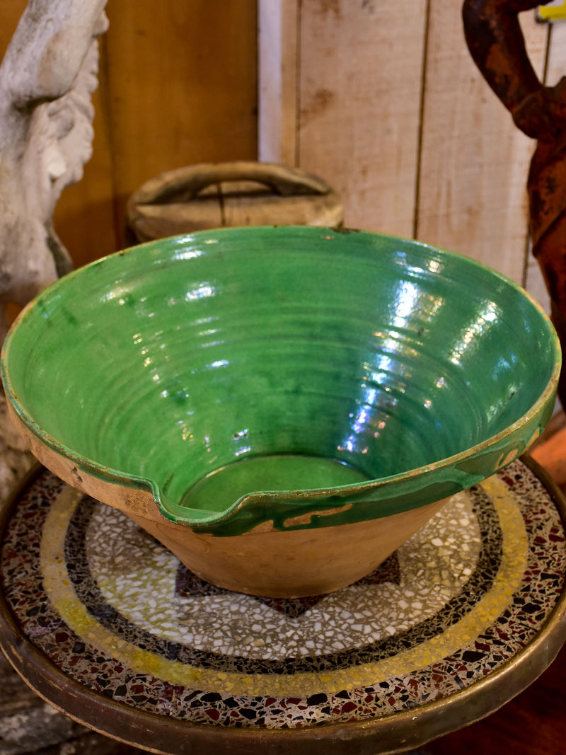 Large French preserving bowl with green glaze