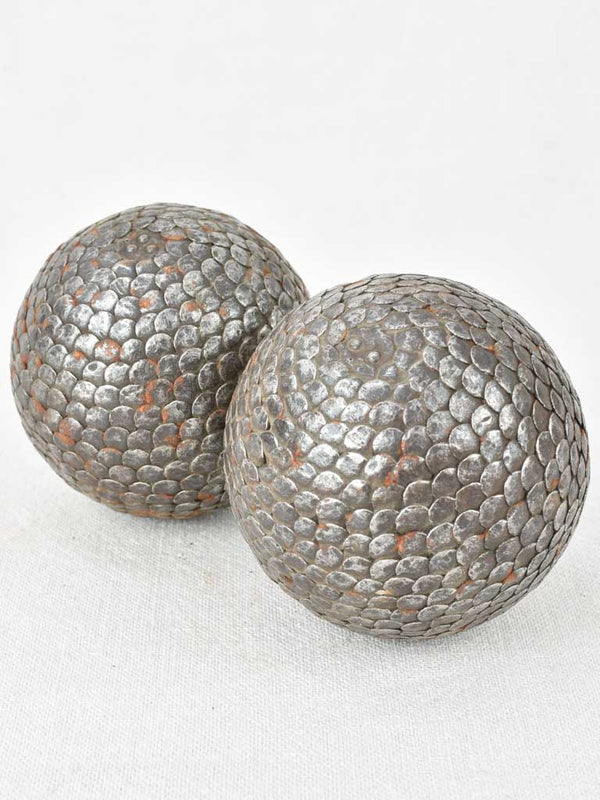 Antique French petanque balls with scale pattern 4"