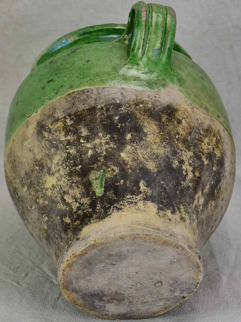 Antique French confit pot half green glaze 10¼"