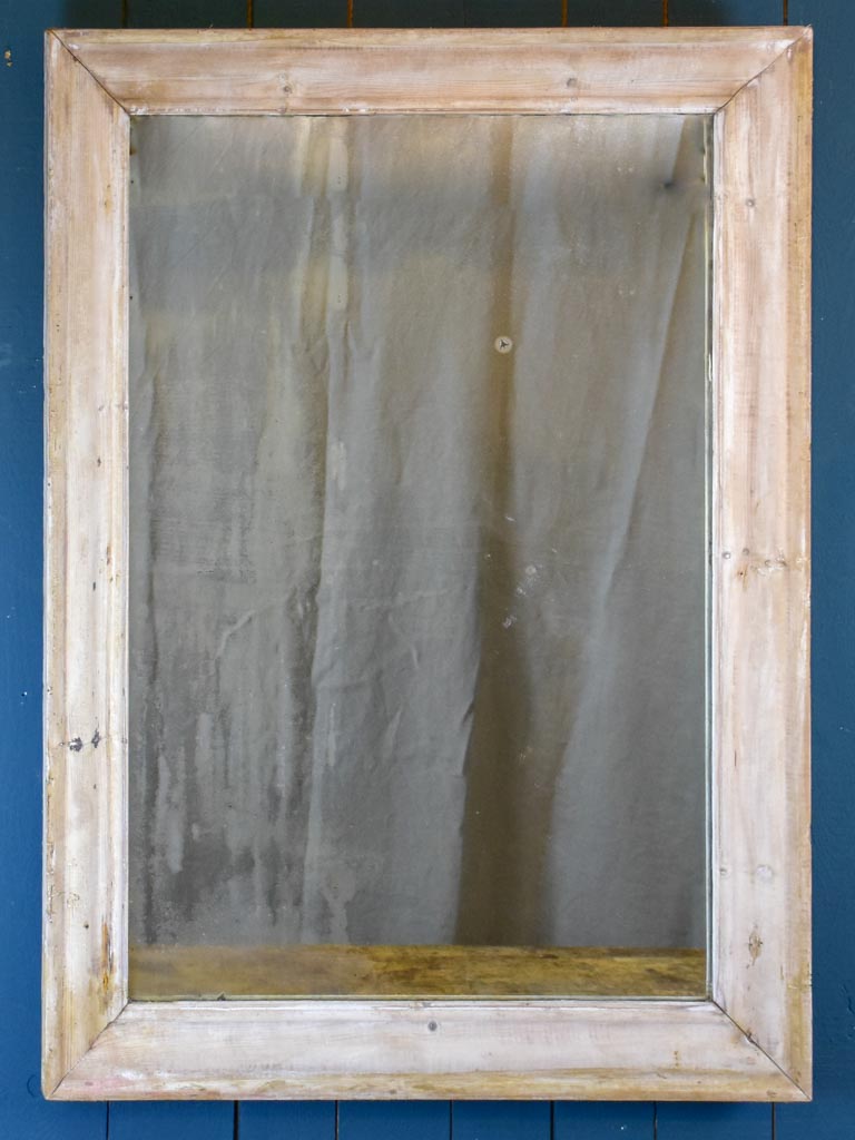 Antique French mirror with wooden frame and white patina - original glass 34¼" x 47¼"