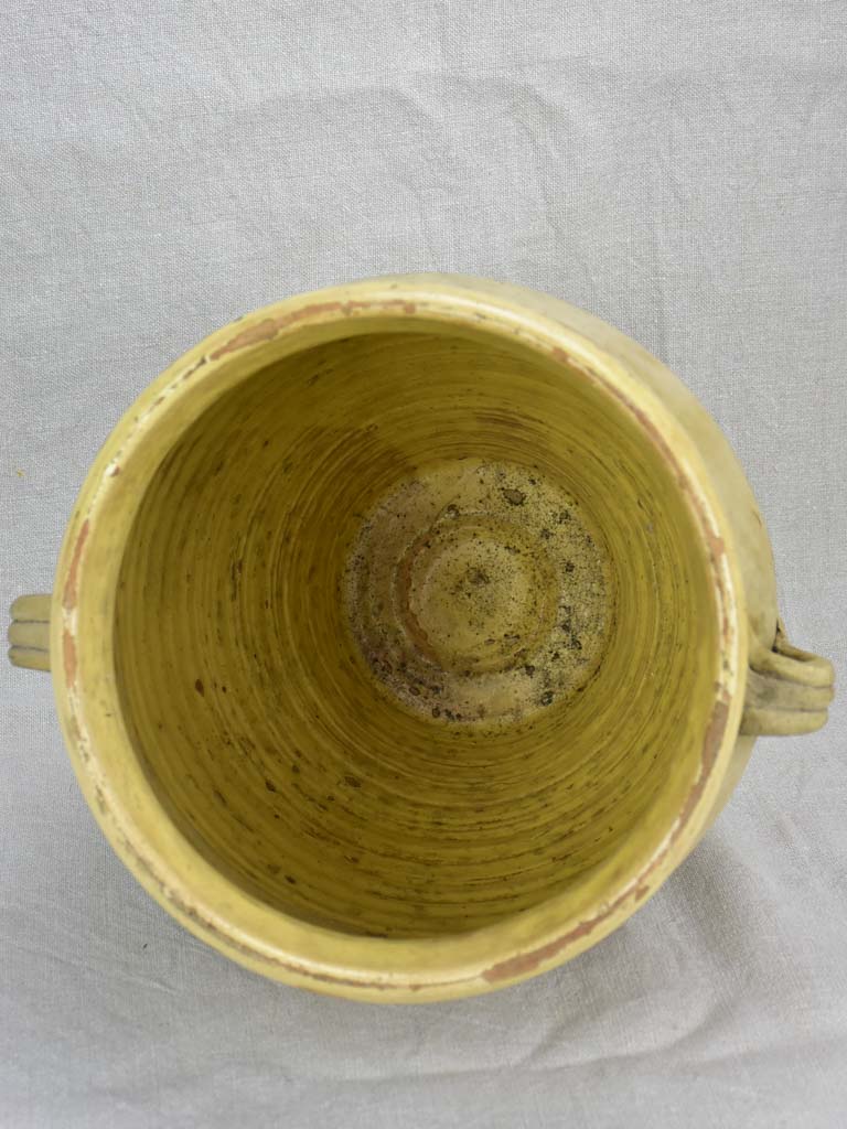 Large antique French confit pot with green splash 13"