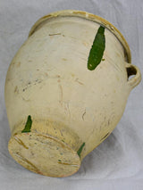 Large antique French confit pot with green splash 13"