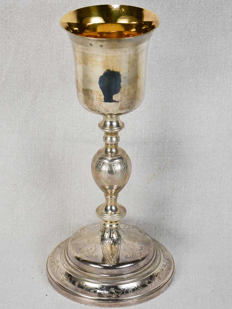 Late nineteenth-century silver religious chalice and plate in original box