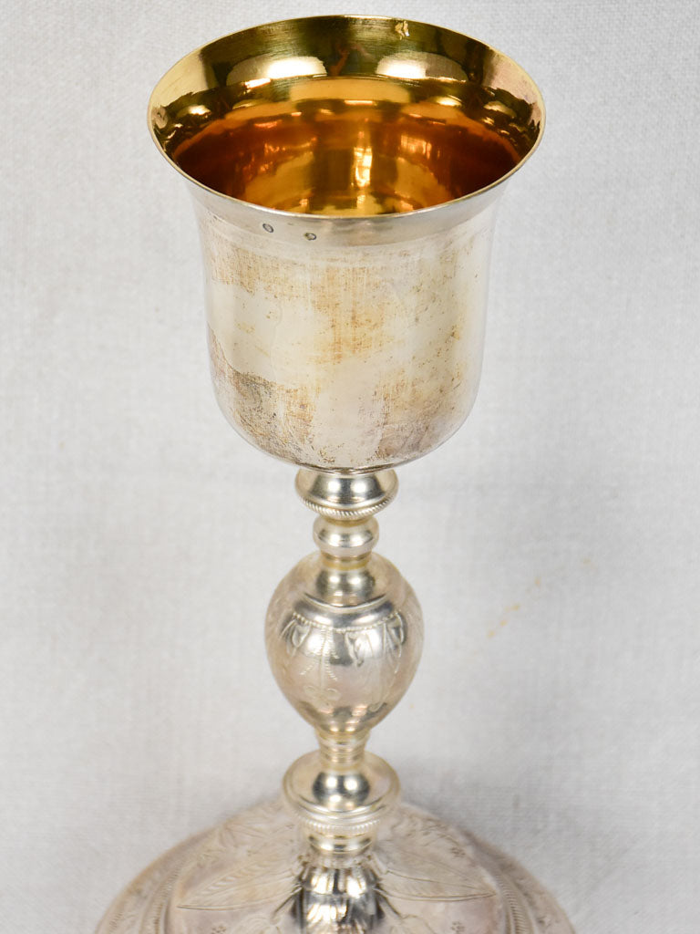 Late nineteenth-century silver religious chalice and plate in original box