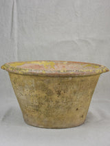 Large deep antique French mixing bowl / tian with yellow glaze 14½"