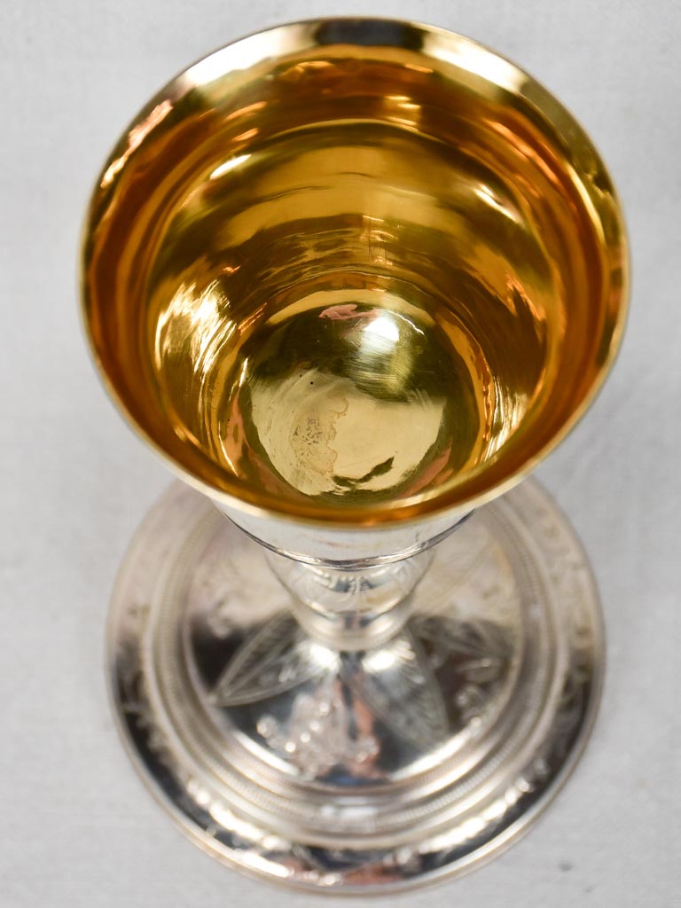 Late nineteenth-century silver religious chalice and plate in original box