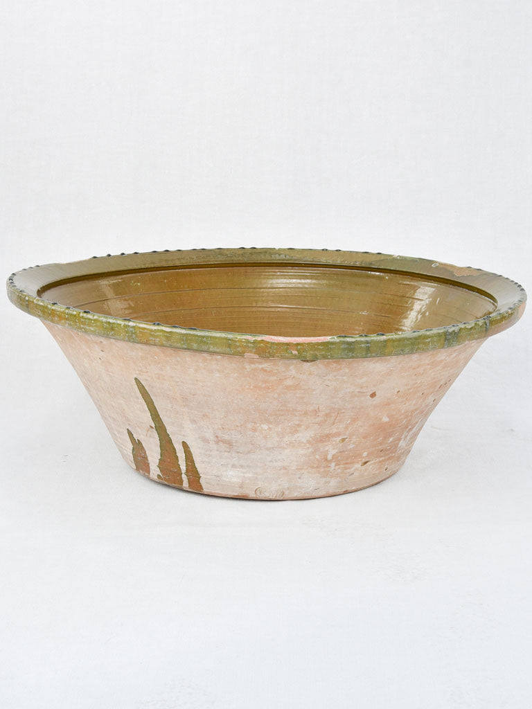 Very large tian terracotta bowl with olive green glaze 33½"