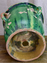 Very large antique French garden planter with green glaze and 4 handles