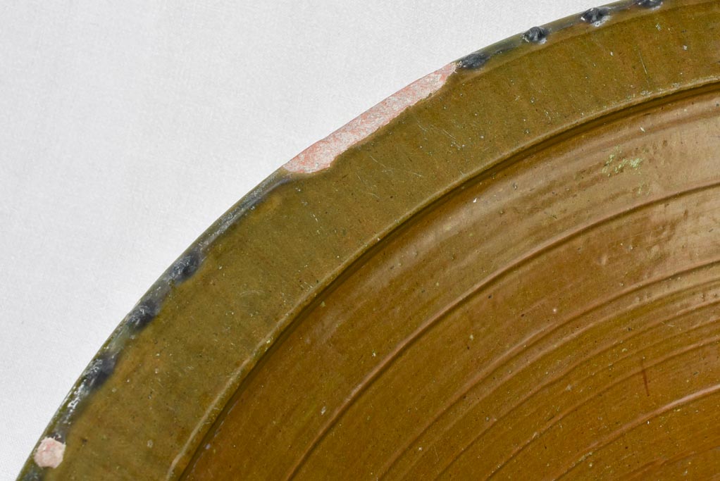 Very large tian terracotta bowl with olive green glaze 33½"