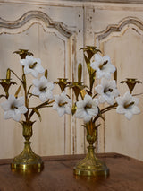 Pair of 19th century bronze and opaline candleabras