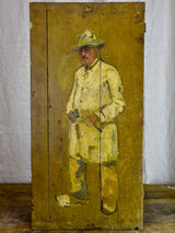Antique French painting of a man - painted on a shutter