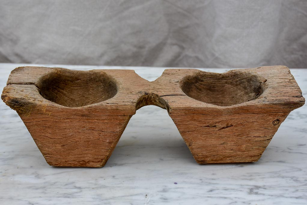 Primitive antique French salt and pepper wooden bowls
