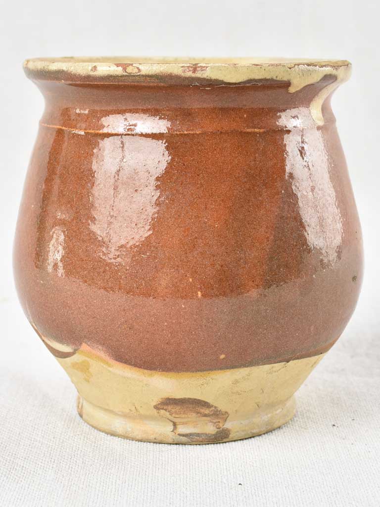 Small preserving pot honey pot with brown glaze 4¾"