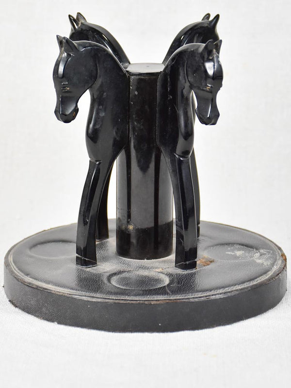 Vintage leather tobacco pipe rack with horses