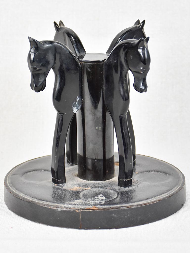 Vintage leather tobacco pipe rack with horses