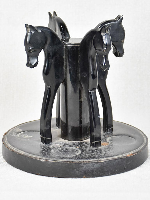 Vintage leather tobacco pipe rack with horses