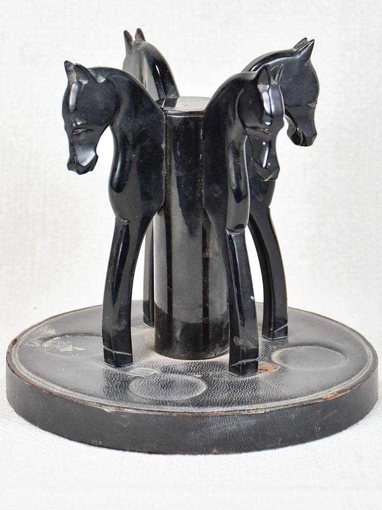 Vintage leather tobacco pipe rack with horses