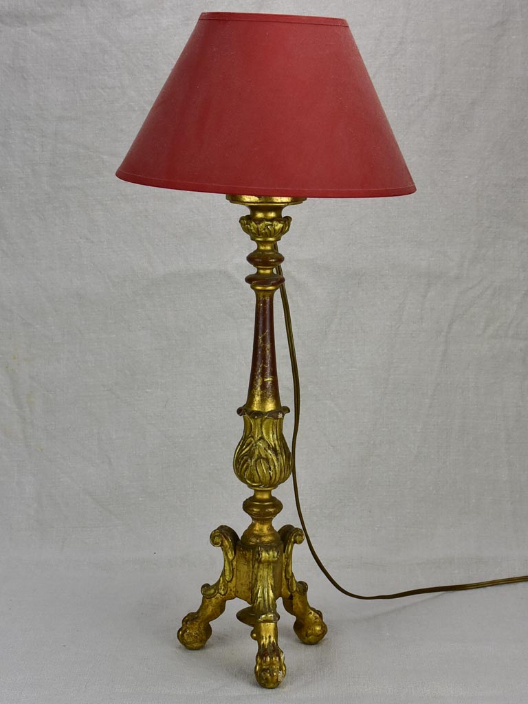 Antique French candlestick lamp - giltwood