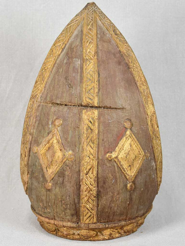 17th-century religious carved mitre / miter headdress 13¾"