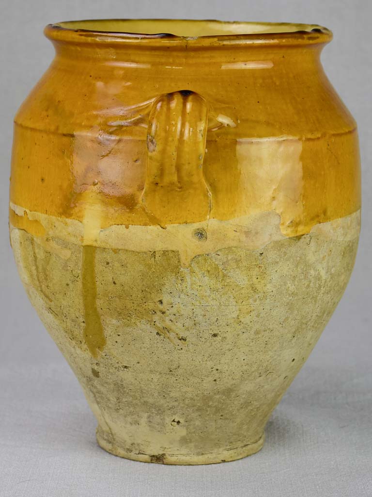 Large antique French confit pot with yellow / orange glaze 11¾"