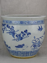 Mid-century blue and white Chinoiserie flower pot 14¼"