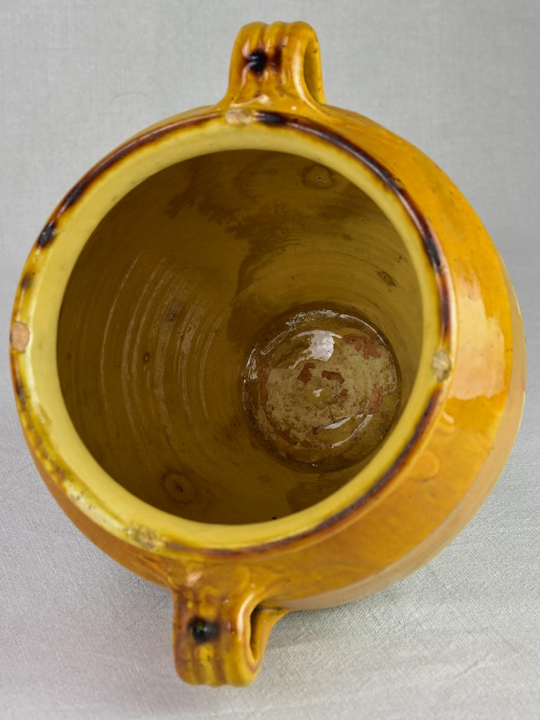 Large antique French confit pot with yellow / orange glaze 11¾"