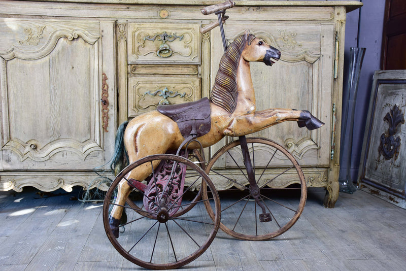 Antique French toy horse tricycle
