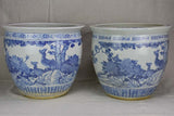 Pair of mid-century blue and white chinoserie flower pots 14¼"
