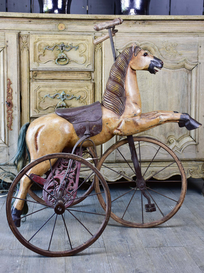 Antique French toy horse tricycle