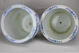 Pair of mid-century blue and white chinoserie flower pots 14¼"