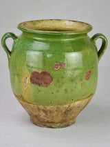 Antique French confit pot with green glaze 9½"