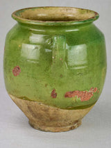 Antique French confit pot with green glaze 9½"