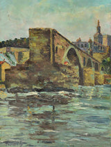 Antique French painting of the Pont d'Avignon - acrylic on canvas 15" x 21¾"