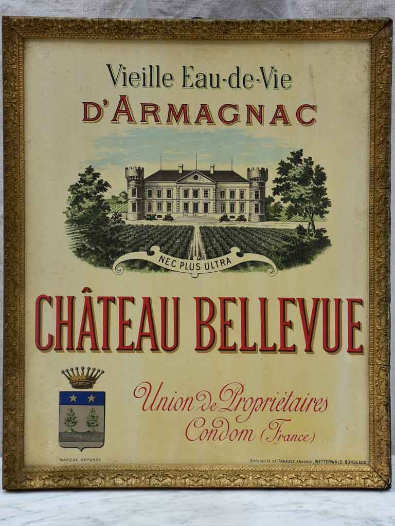 Early 20th Century framed Armagnac advertisment - Chateau Bellevue 15" x 18"