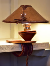 Mini vintage shelf lamp in leather