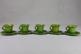Five mid century French cups and saucers with green glaze - Biot