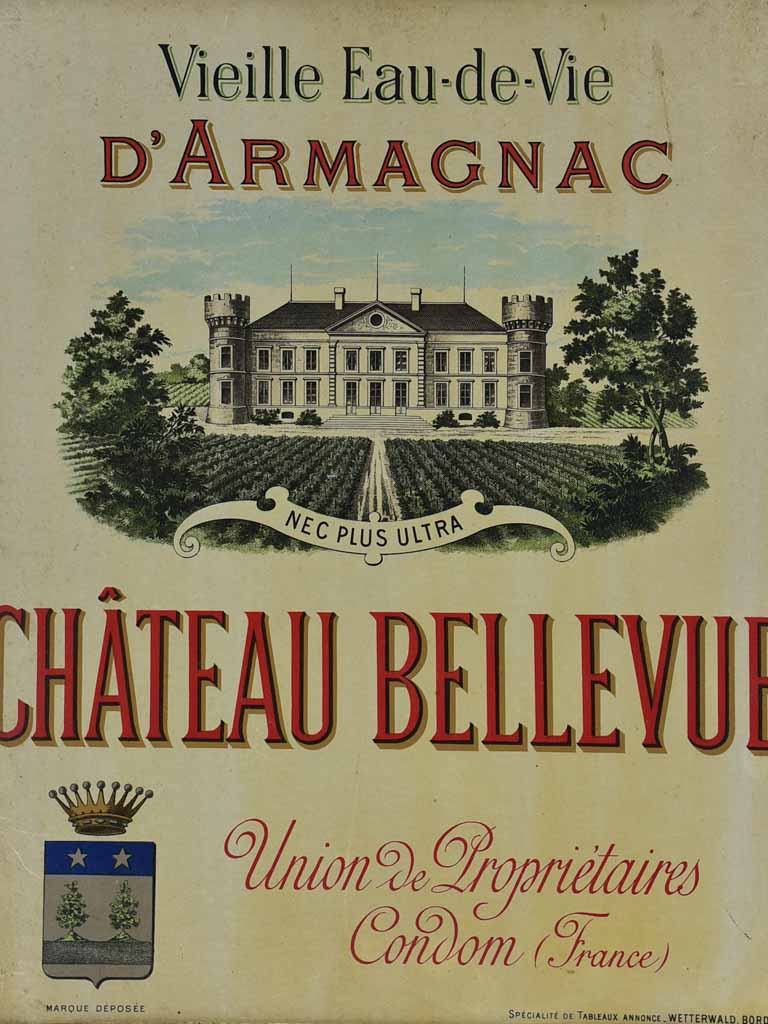 Early 20th Century framed Armagnac advertisment - Chateau Bellevue 15" x 18"