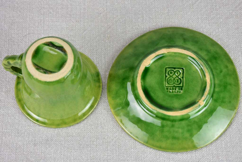 Five mid century French cups and saucers with green glaze - Biot