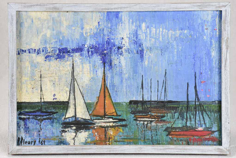 Vintage seascape with sailboats - oil on canvas 11½" x 16½"