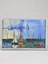 Vintage seascape with sailboats - oil on canvas 11½" x 16½"