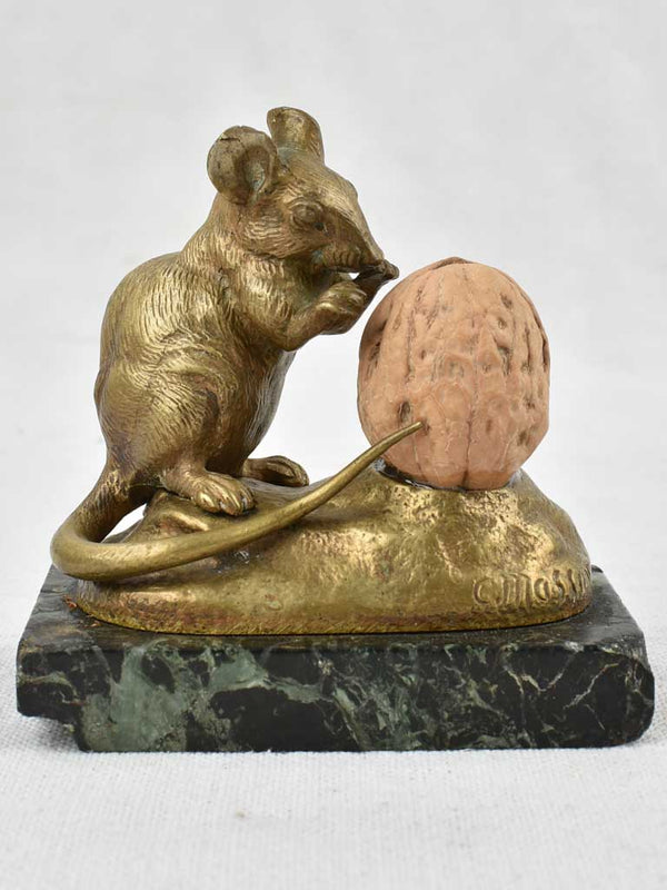 French Crafted Walnut Feasting Mouse Sculpture