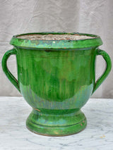 Early 20th Century Castelnaudary planter with green glaze and two handles